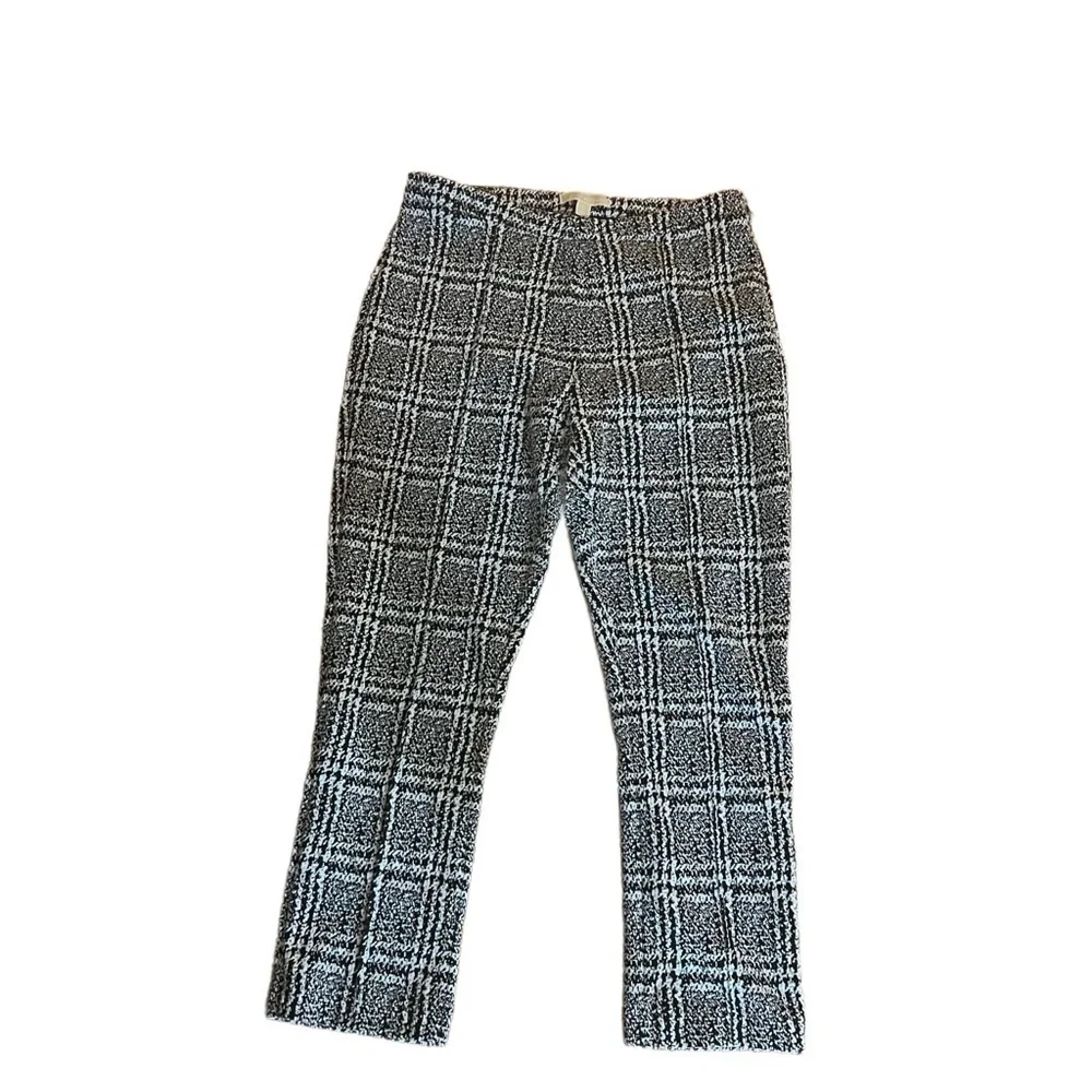 Michael Kors Plaid Straight Cut Pants Trousers Side Zipper Black & Gray Size L